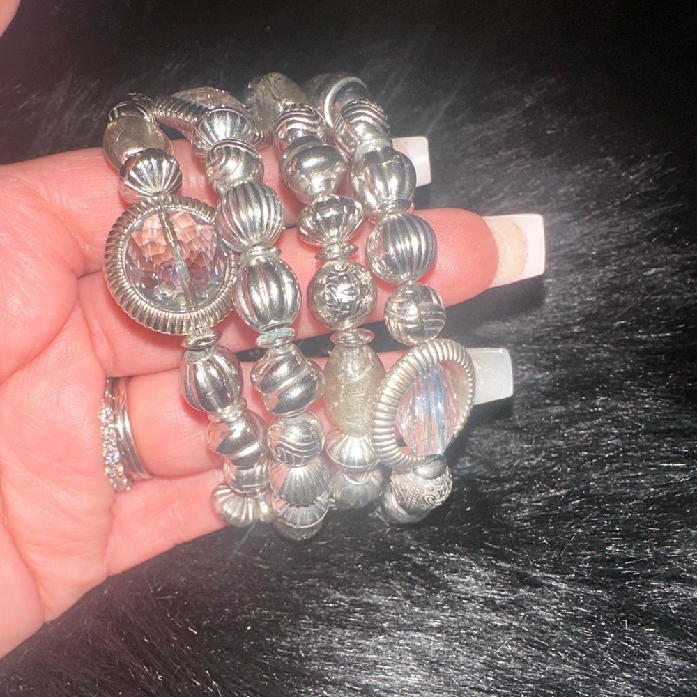 Vintage Silver Toned Wrap Beaded crystal Bracelet - Picture 4 of 6